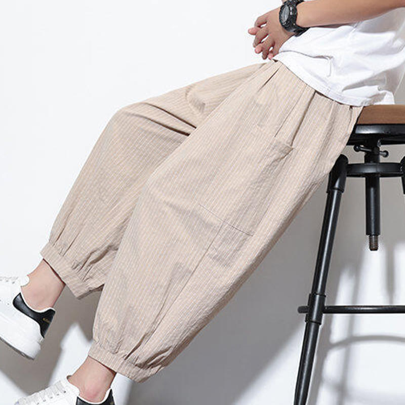 Pantalon sarouel décontracté à rayures en coton pour homme, longueur 7-8, avec poches, Buddha Stones - image 8