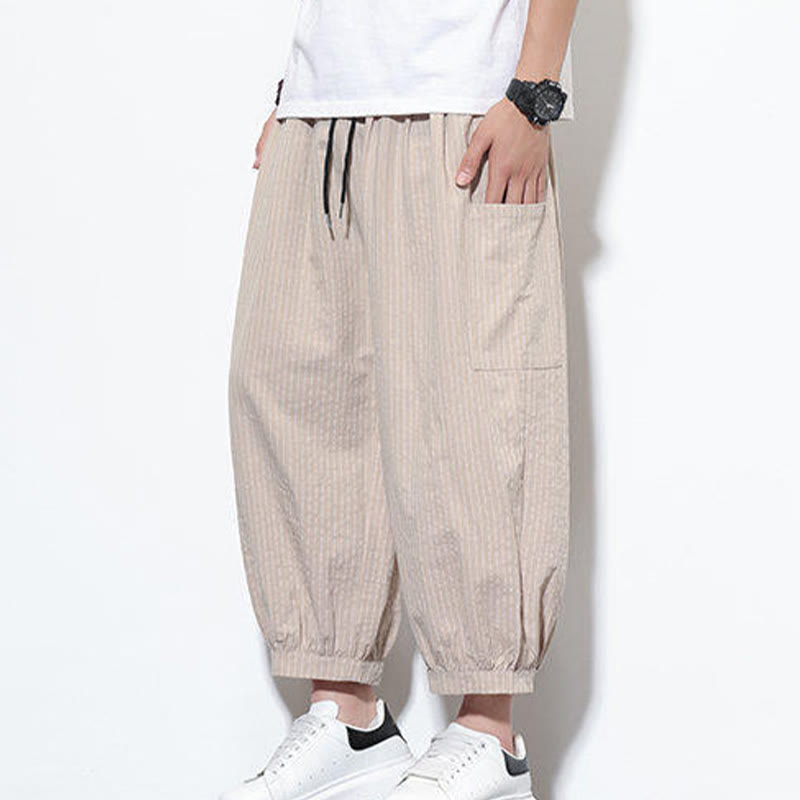 Pantalon sarouel décontracté à rayures en coton pour homme, longueur 7-8, avec poches, Buddha Stones - image 4