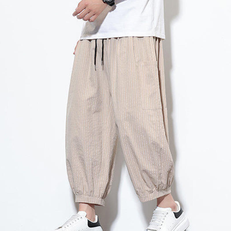 Pantalon sarouel décontracté à rayures en coton pour homme, longueur 7-8, avec poches, Buddha Stones - image 6