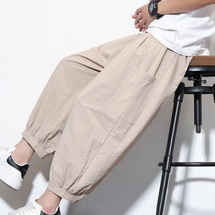 Pantalon sarouel décontracté à rayures en coton pour homme, longueur 7-8, avec poches, Buddha Stones - image 7