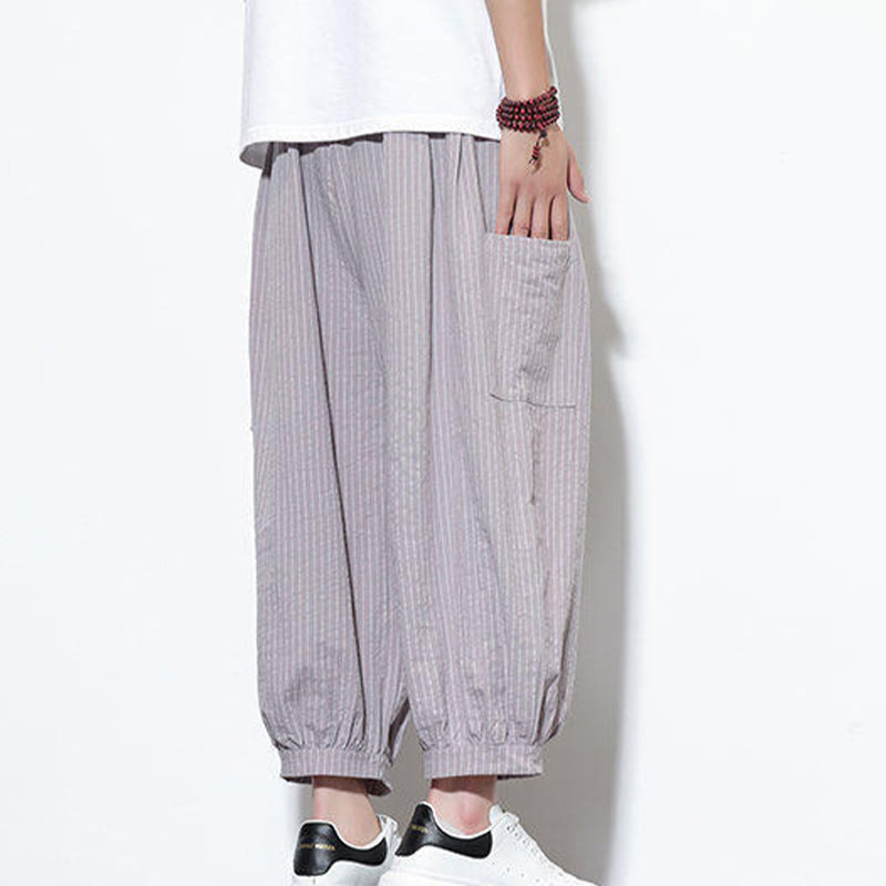 Pantalon sarouel décontracté à rayures en coton pour homme, longueur 7-8, avec poches, Buddha Stones - image 10