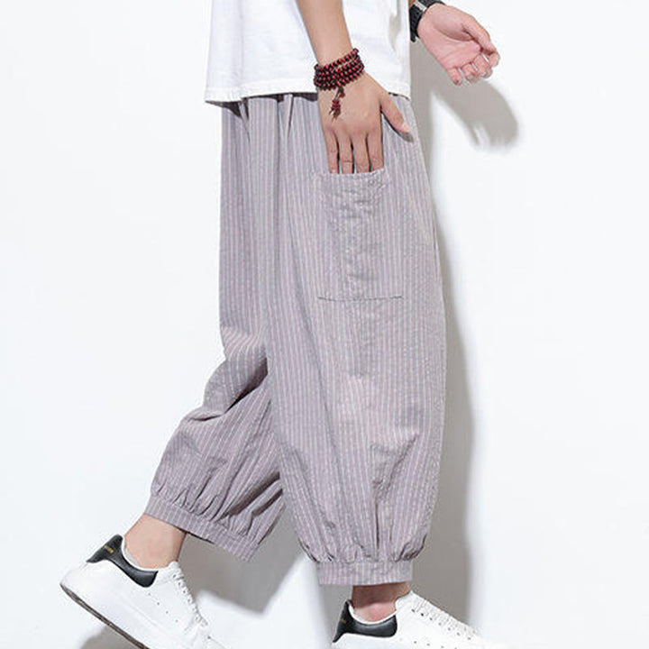 Pantalon sarouel décontracté à rayures en coton pour homme, longueur 7-8, avec poches, Buddha Stones - image 19