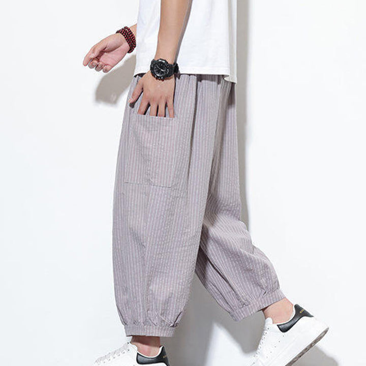 Pantalon sarouel décontracté à rayures en coton pour homme, longueur 7-8, avec poches, Buddha Stones - RosyBrown - US/UK/AU46，EU56 (5XL) - image 9