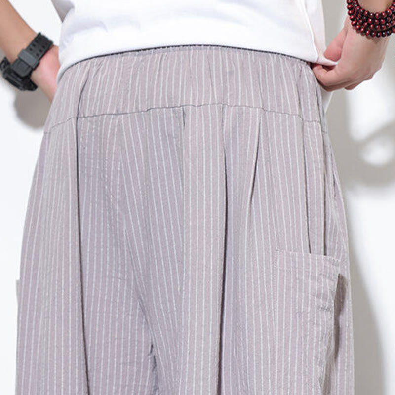 Pantalon sarouel décontracté à rayures en coton pour homme, longueur 7-8, avec poches, Buddha Stones - image 13