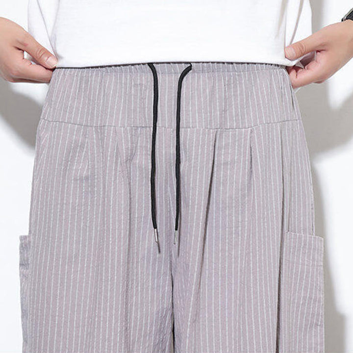 Pantalon sarouel décontracté à rayures en coton pour homme, longueur 7-8, avec poches, Buddha Stones - image 18