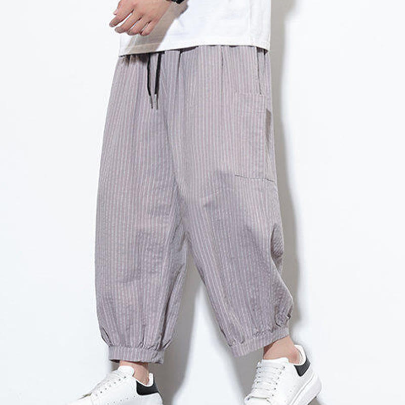 Pantalon sarouel décontracté à rayures en coton pour homme, longueur 7-8, avec poches, Buddha Stones - image 16
