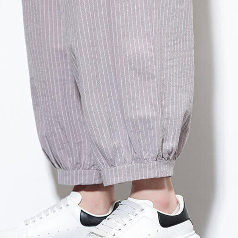 Pantalon sarouel décontracté à rayures en coton pour homme, longueur 7-8, avec poches, Buddha Stones - image 14