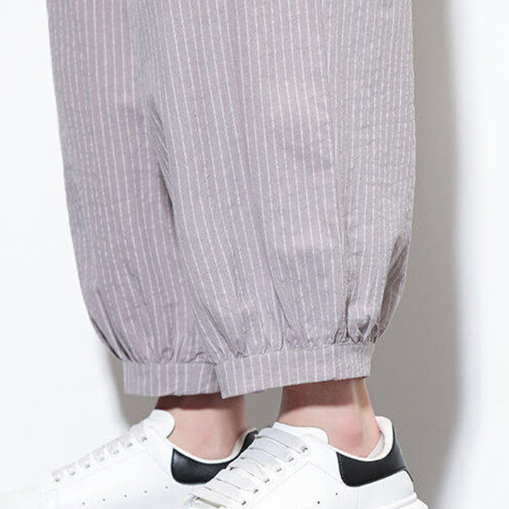 Pantalon sarouel décontracté à rayures en coton pour homme, longueur 7-8, avec poches, Buddha Stones - image 14