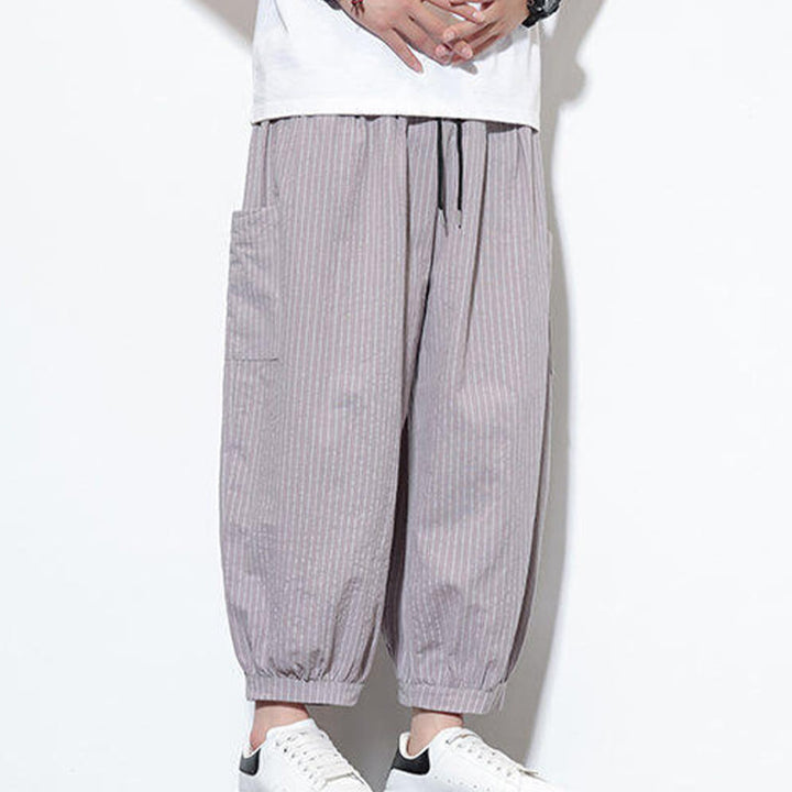 Pantalon sarouel décontracté à rayures en coton pour homme, longueur 7-8, avec poches, Buddha Stones - image 10