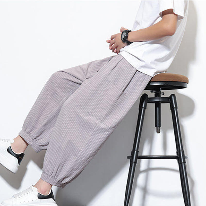 Pantalon sarouel décontracté à rayures en coton pour homme, longueur 7-8, avec poches, Buddha Stones - image 20