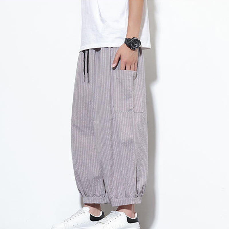 Pantalon sarouel décontracté à rayures en coton pour homme, longueur 7-8, avec poches, Buddha Stones - image 12