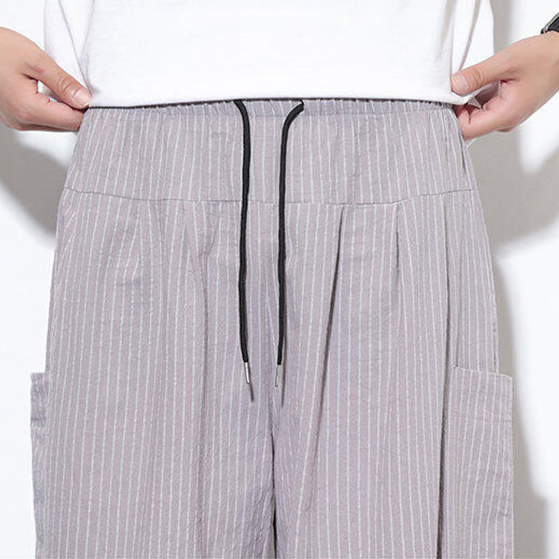 Pantalon sarouel décontracté à rayures en coton pour homme, longueur 7-8, avec poches, Buddha Stones - image 18