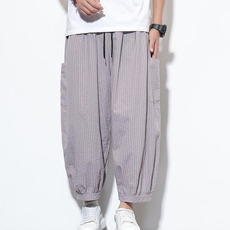 Pantalon sarouel décontracté à rayures en coton pour homme, longueur 7-8, avec poches, Buddha Stones - image 15