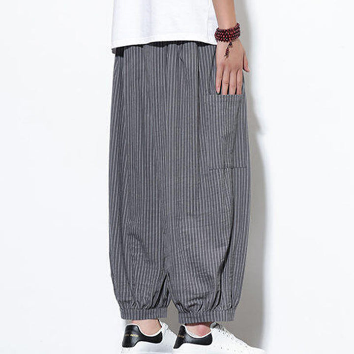 Pantalon sarouel décontracté à rayures en coton pour homme, longueur 7-8, avec poches, Buddha Stones - image 27
