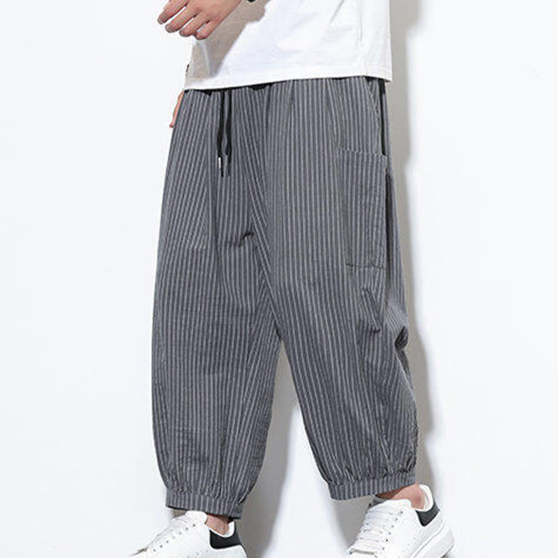 Pantalon sarouel décontracté à rayures en coton pour homme, longueur 7-8, avec poches, Buddha Stones - image 27