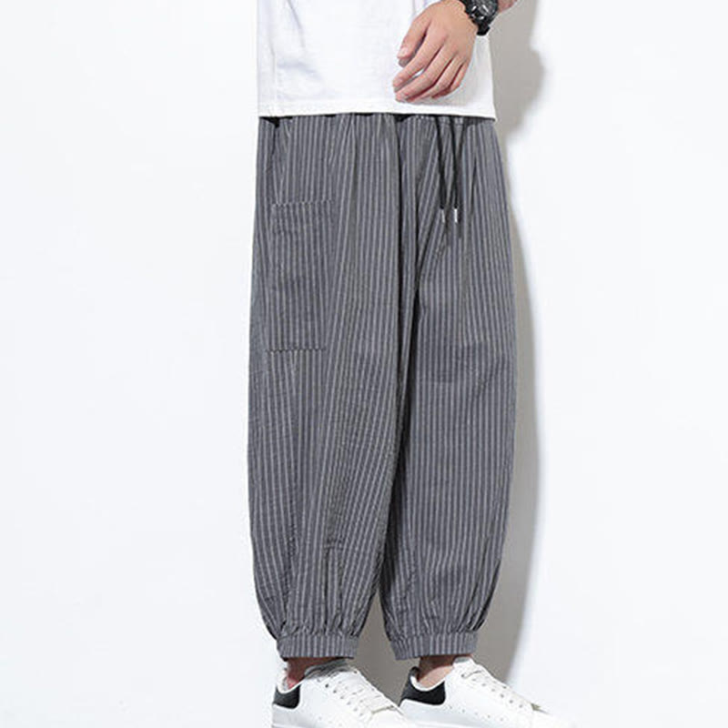 Pantalon sarouel décontracté à rayures en coton pour homme, longueur 7-8, avec poches, Buddha Stones - image 22