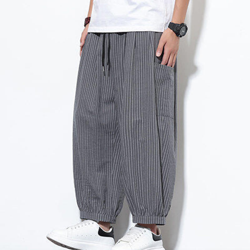 Pantalon sarouel décontracté à rayures en coton pour homme, longueur 7-8, avec poches, Buddha Stones - image 23