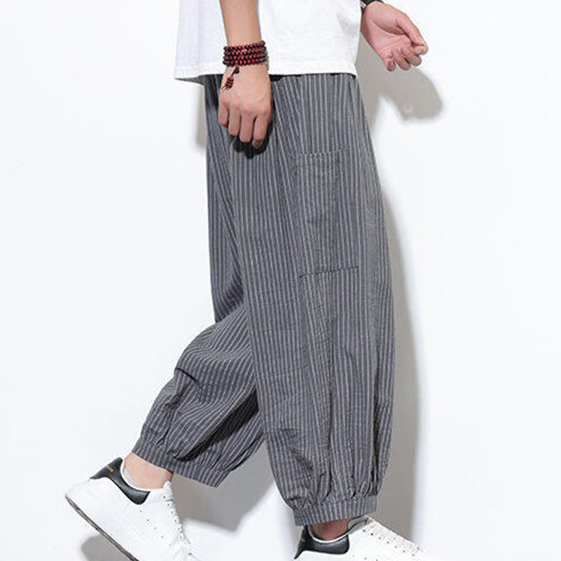Pantalon sarouel décontracté à rayures en coton pour homme, longueur 7-8, avec poches, Buddha Stones - image 25
