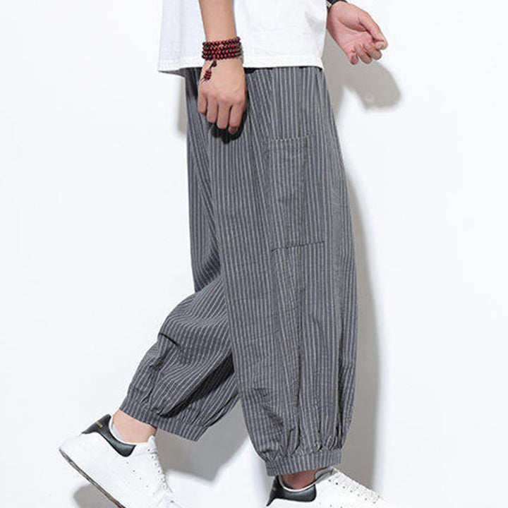 Pantalon sarouel décontracté à rayures en coton pour homme, longueur 7-8, avec poches, Buddha Stones - image 25