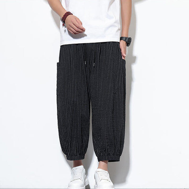 Pantalon sarouel décontracté à rayures en coton pour homme, longueur 7-8, avec poches, Buddha Stones - image 31
