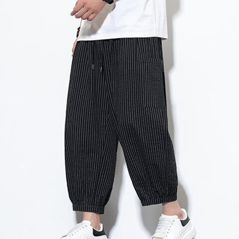 Pantalon sarouel décontracté à rayures en coton pour homme, longueur 7-8, avec poches, Buddha Stones - image 32