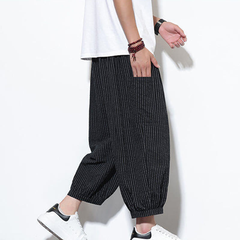 Pantalon sarouel décontracté à rayures en coton pour homme, longueur 7-8, avec poches, Buddha Stones - image 35