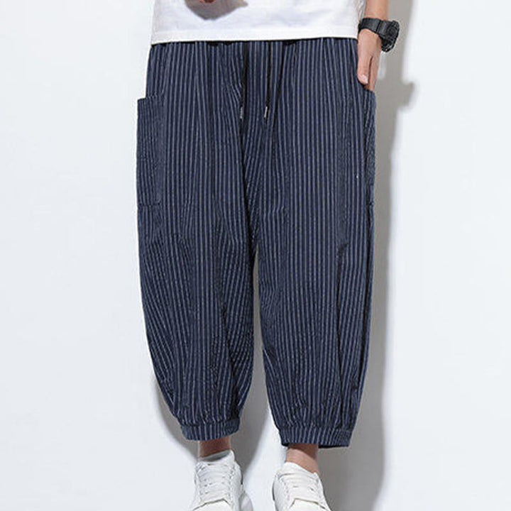 Pantalon sarouel décontracté à rayures en coton pour homme, longueur 7-8, avec poches, Buddha Stones - image 39