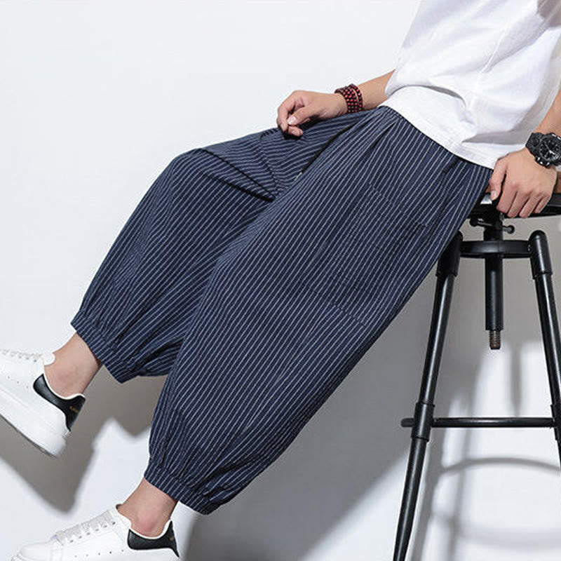 Pantalon sarouel décontracté à rayures en coton pour homme, longueur 7-8, avec poches, Buddha Stones - image 45