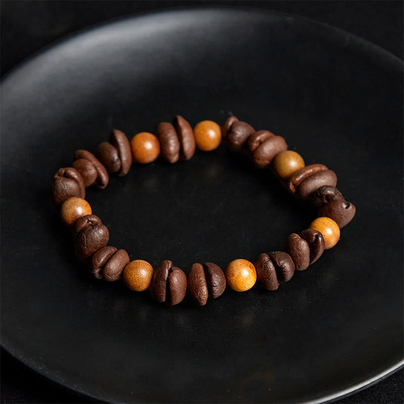 Bracelet positif en grains de café naturels et bois de santal vert Buddha Stones - image 4