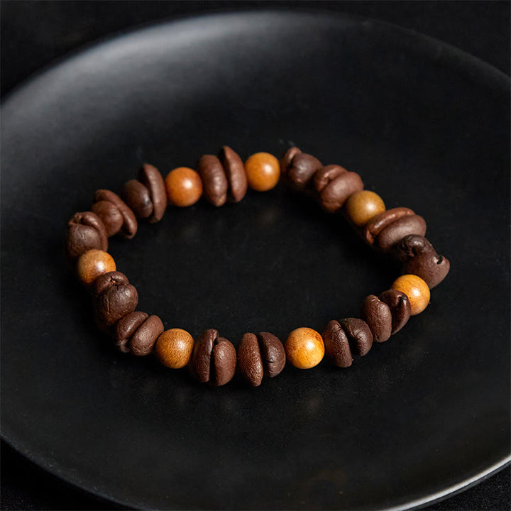 Bracelet positif en grains de café naturels et bois de santal vert Buddha Stones - image 4
