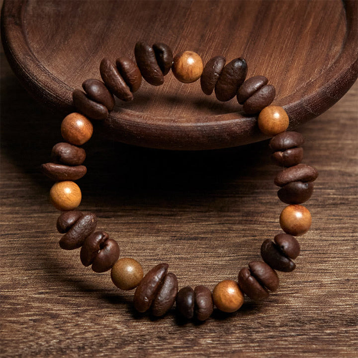 Bracelet positif en grains de café naturels et bois de santal vert Buddha Stones - image 2
