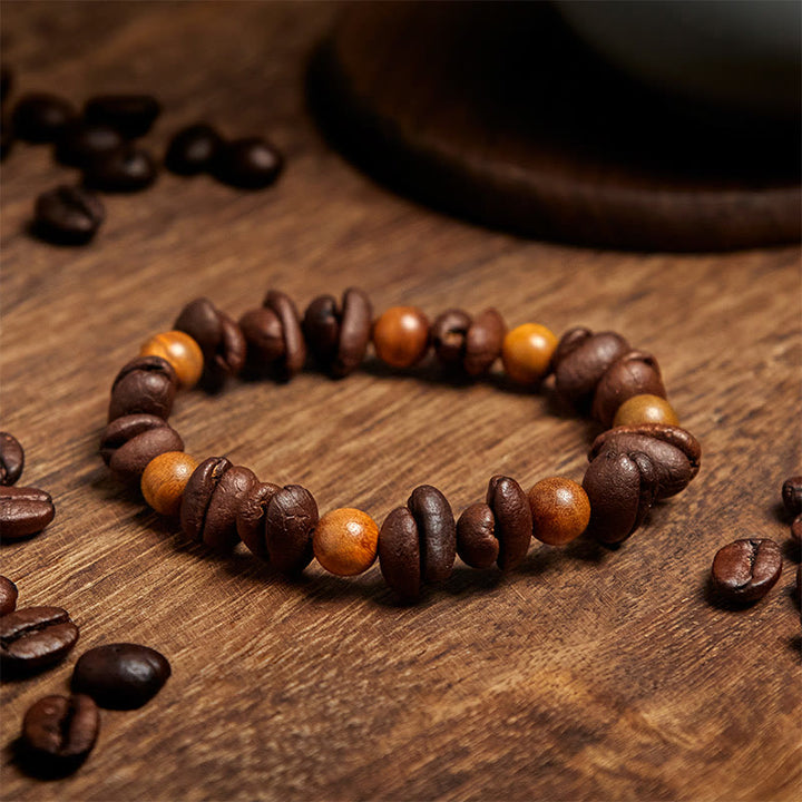 Bracelet positif en grains de café naturels et bois de santal vert Buddha Stones - image 3