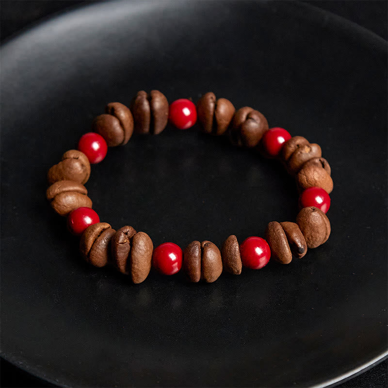 Bracelet en perles de cinabre et grains de café naturels Buddha Stones - image 4