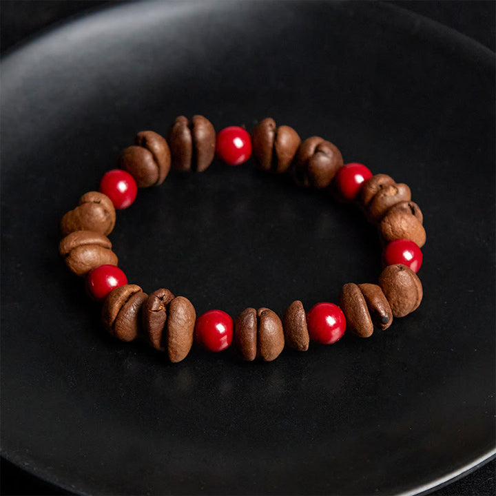 Bracelet en perles de cinabre et grains de café naturels Buddha Stones - image 4