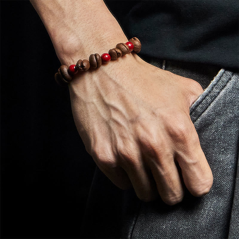 Bracelet en perles de cinabre et grains de café naturels Buddha Stones - image 5