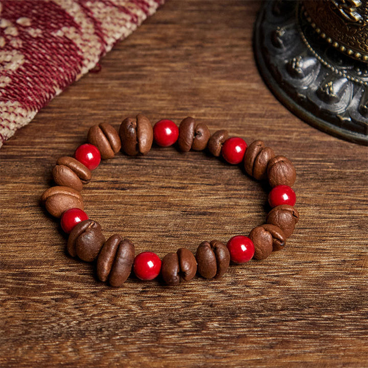 Bracelet en perles de cinabre et grains de café naturels Buddha Stones - Grain de café (tour de poignet : 16 cm) - image 1