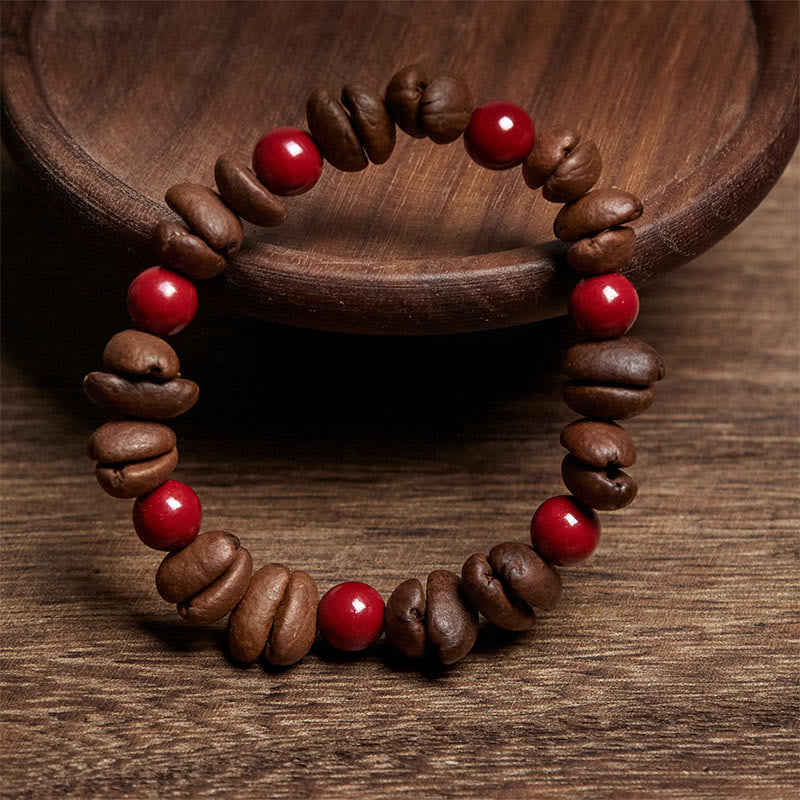 Bracelet en perles de cinabre et grains de café naturels Buddha Stones - image 2