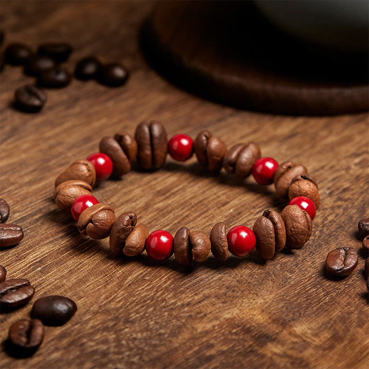 Bracelet en perles de cinabre et grains de café naturels Buddha Stones - image 3