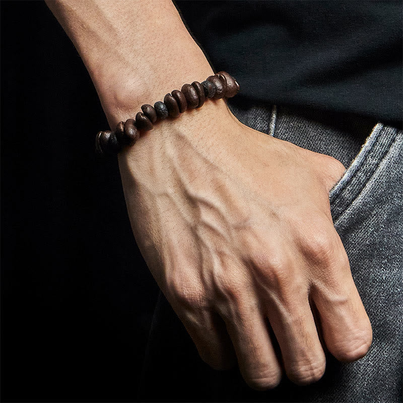 Bracelet en Buddha Stones de pierre de lave et jaspe gris œil de tigre, grains de café naturels - image 15