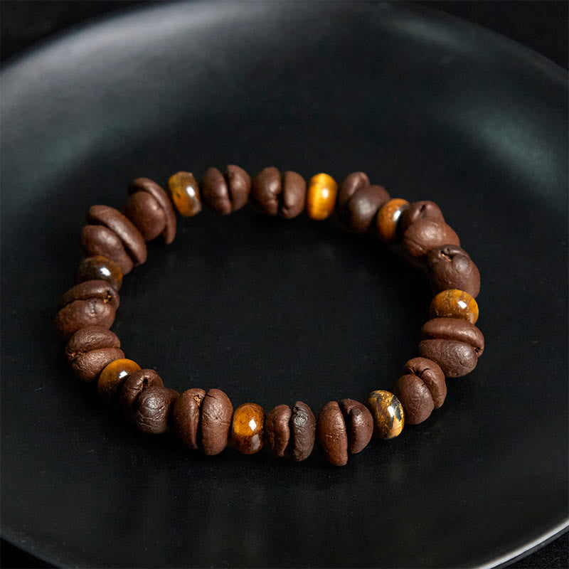 Bracelet en Buddha Stones de pierre de lave et jaspe gris œil de tigre, grains de café naturels - image 4
