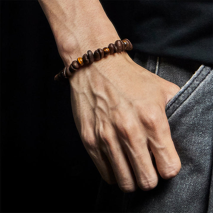Bracelet en Buddha Stones de pierre de lave et jaspe gris œil de tigre, grains de café naturels - image 5