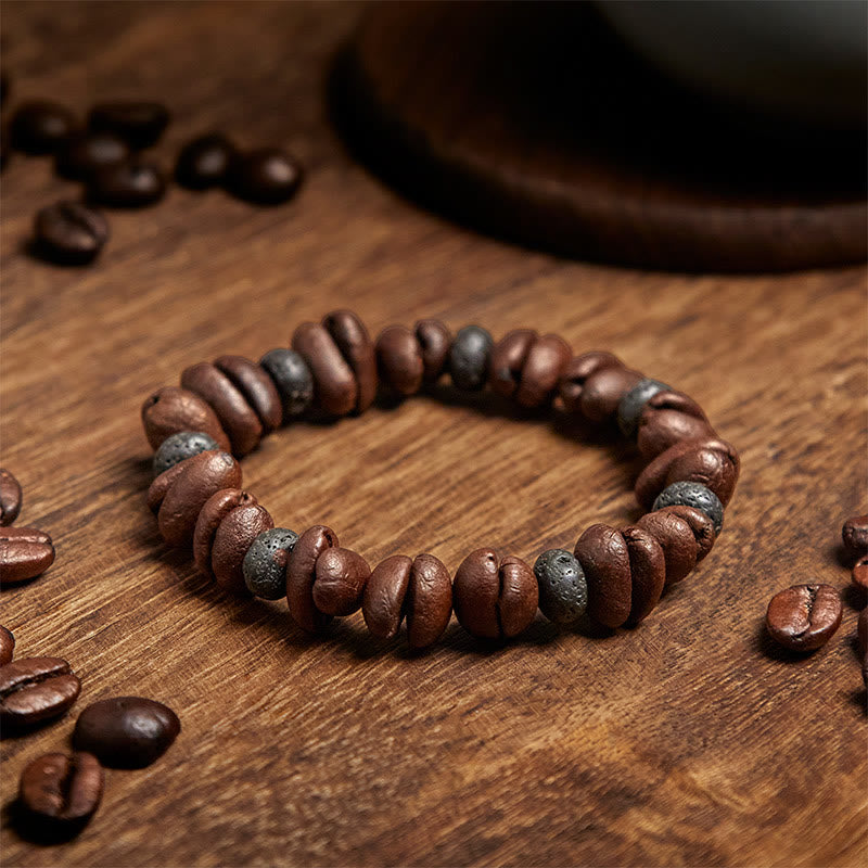 Bracelet en Buddha Stones de pierre de lave et jaspe gris œil de tigre, grains de café naturels - image 13