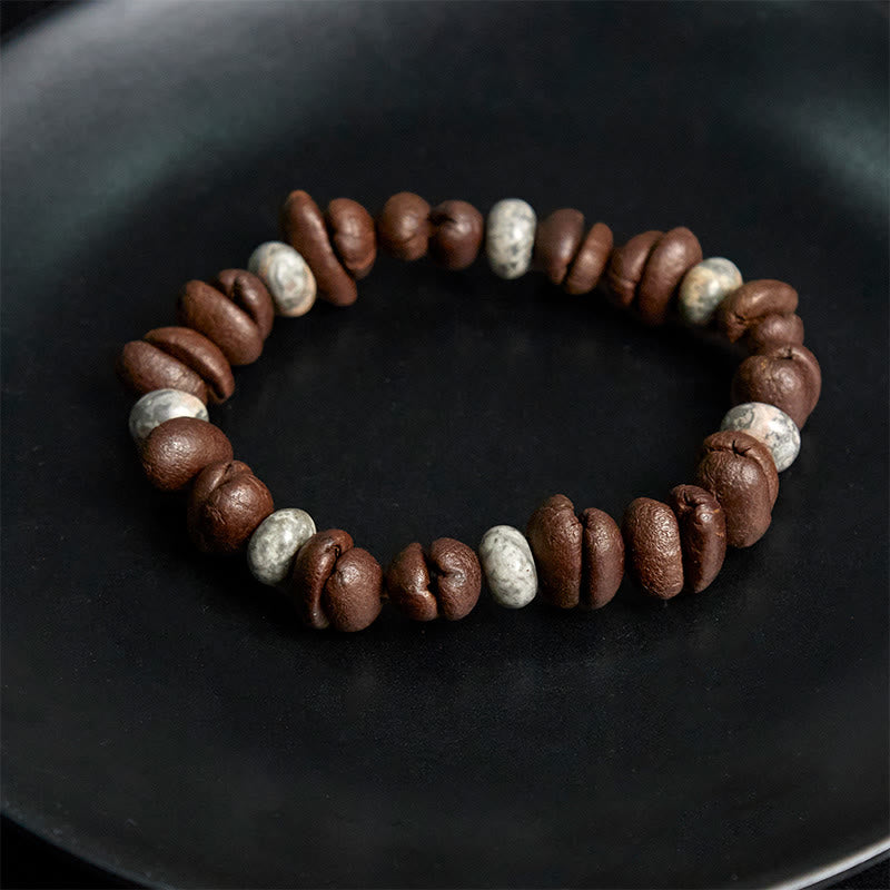Bracelet en Buddha Stones de pierre de lave et jaspe gris œil de tigre, grains de café naturels - image 9