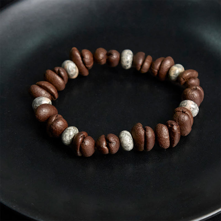 Bracelet en Buddha Stones de pierre de lave et jaspe gris œil de tigre, grains de café naturels - image 9