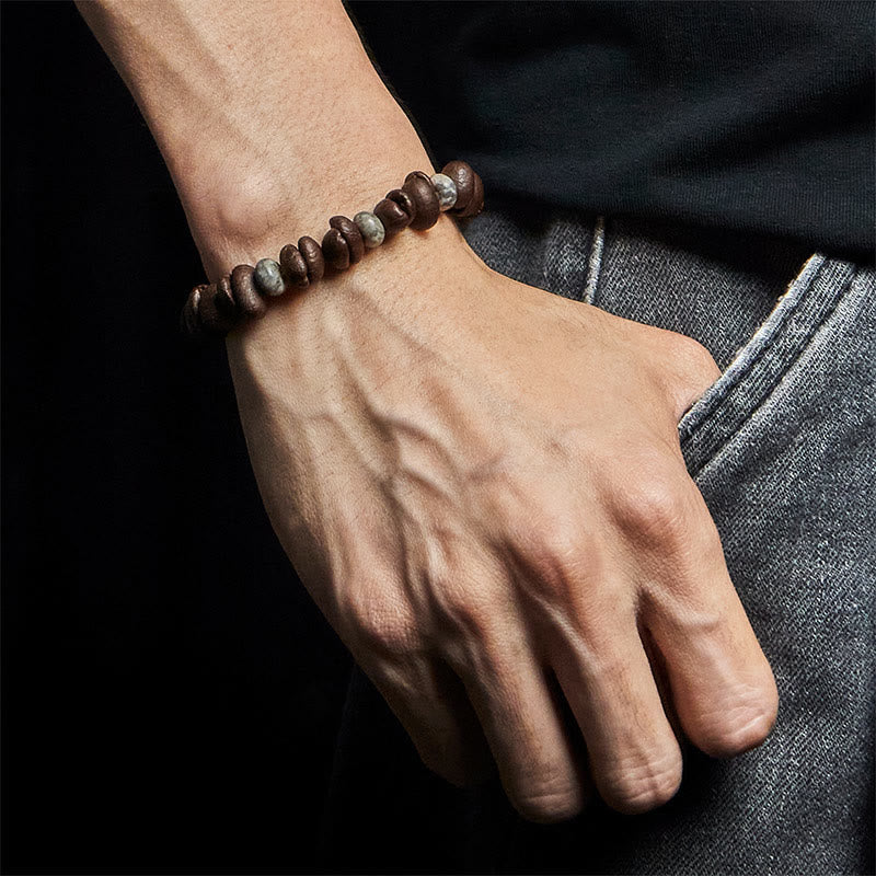 Bracelet en Buddha Stones de pierre de lave et jaspe gris œil de tigre, grains de café naturels - image 10