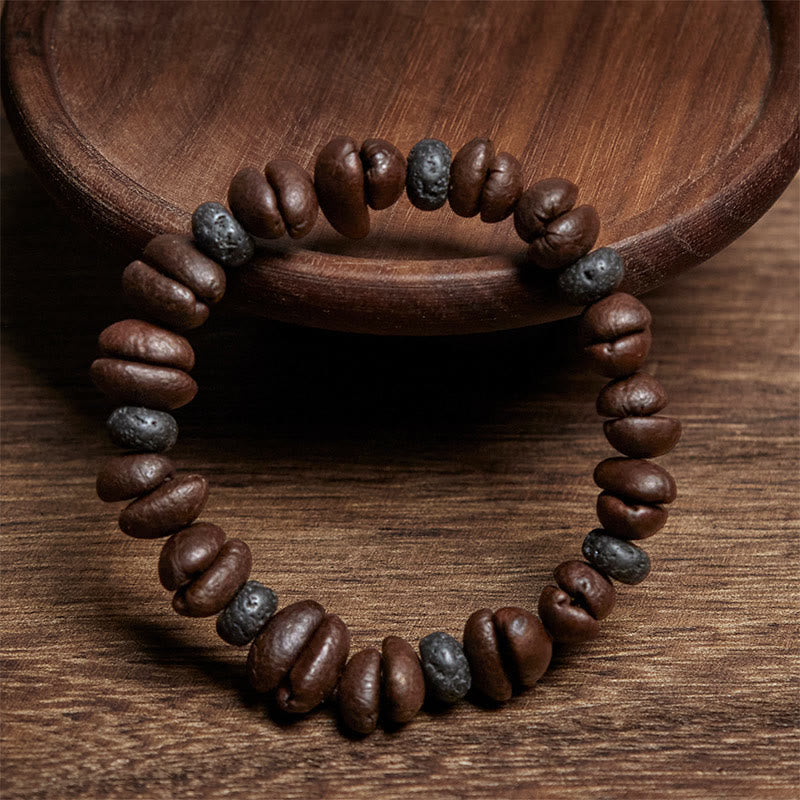 Bracelet en Buddha Stones de pierre de lave et jaspe gris œil de tigre, grains de café naturels - image 12