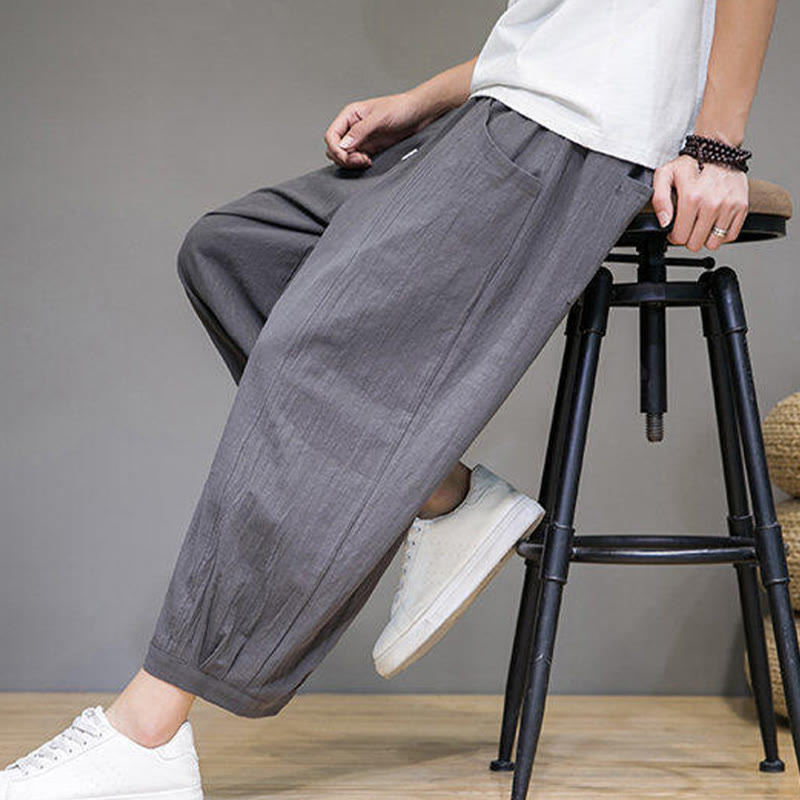 Pantalon Buddha Stones décontracté en coton uni pour homme avec poches, longueur 7-8 - image 8