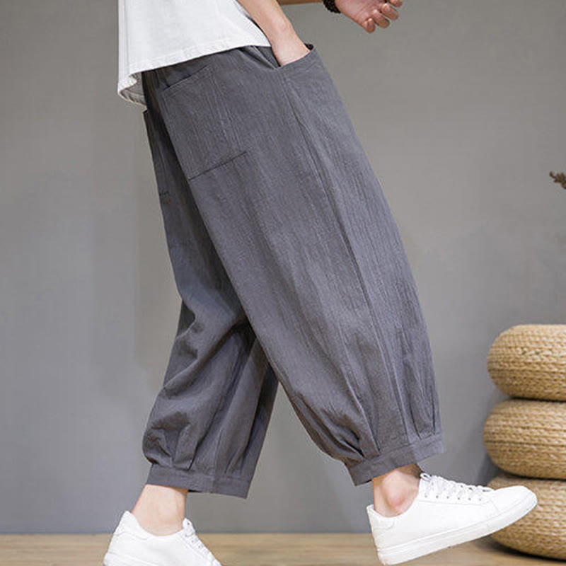 Pantalon Buddha Stones décontracté en coton uni pour homme avec poches, longueur 7-8 - image 6