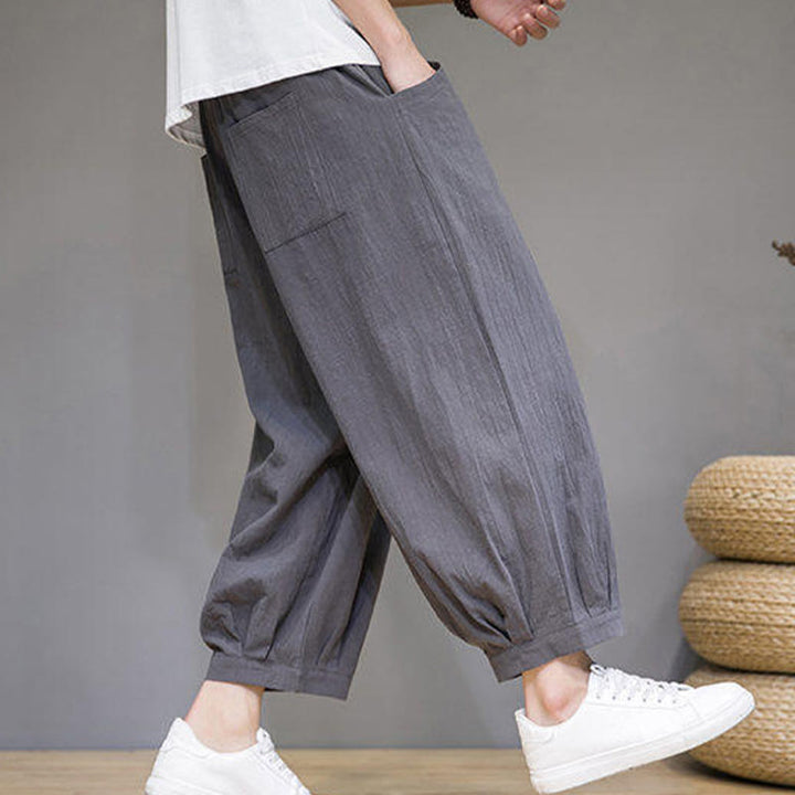 Pantalon Buddha Stones décontracté en coton uni pour homme avec poches, longueur 7-8 - image 6