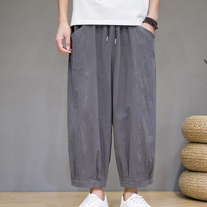 Pantalon Buddha Stones décontracté en coton uni pour homme avec poches, longueur 7-8 - image 3